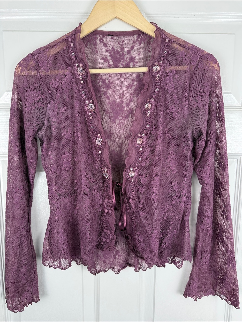 Lace Floral Sheer Whimsigoth Cardigan - Dusty Plum Medium